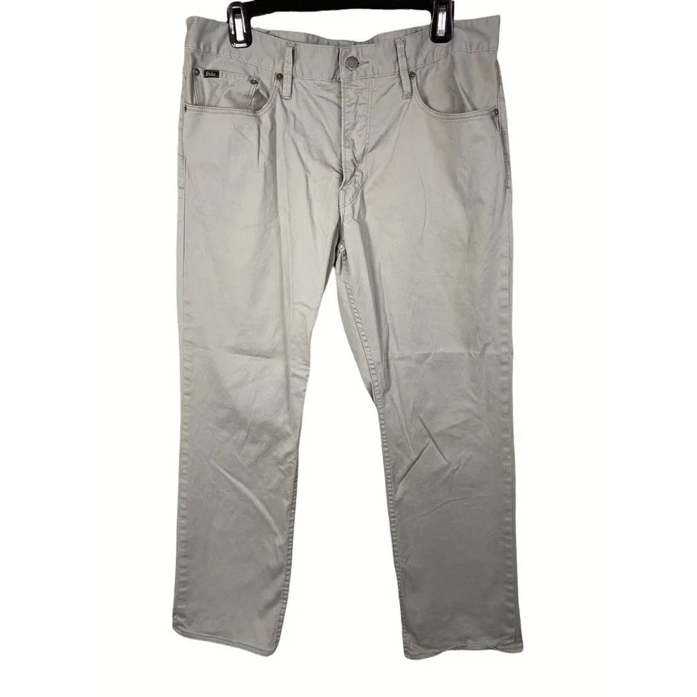 Polo Ralph Lauren Pants Khaki 34x30 Cotton Blend Flat Front Zip‎ Straight Mens